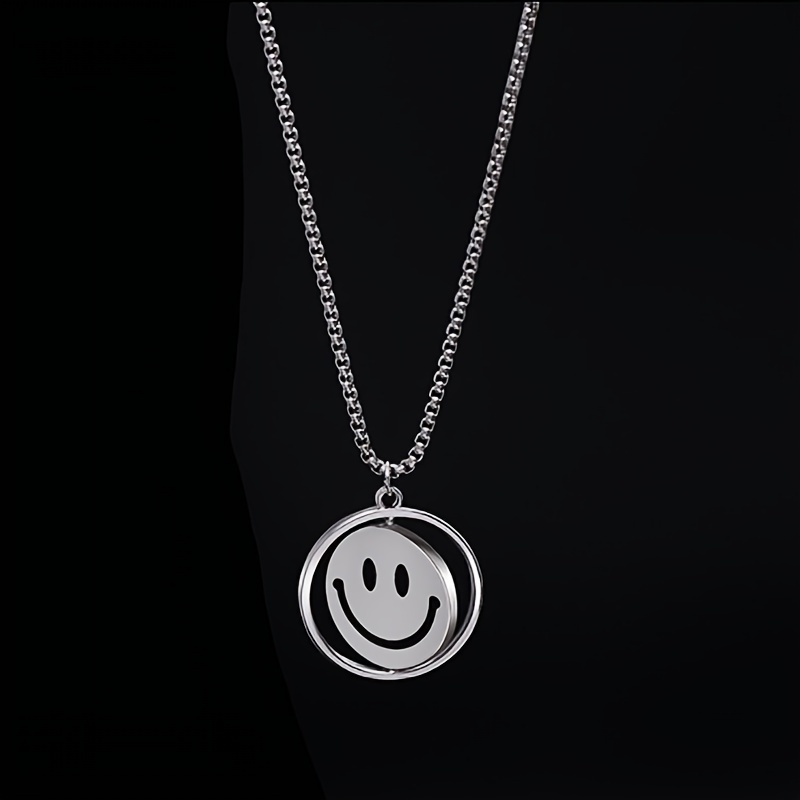 Happy Face Rotating Pendant Necklace Hip Hop Personality Pendant Accessories